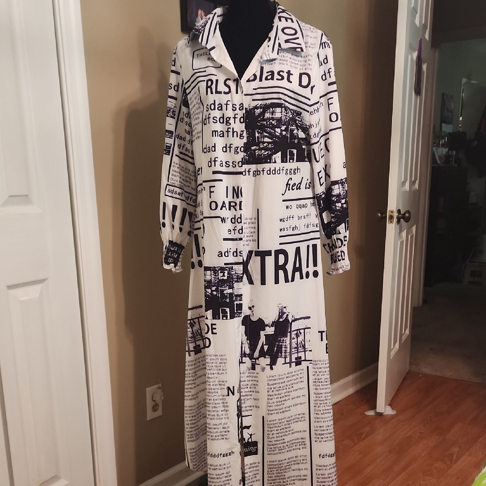 Black and White Newspaper Print Maxi Dress